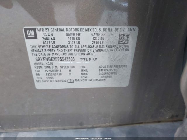 2015 CADILLAC SRX 3GYFNBE35FS543303 Photo 8