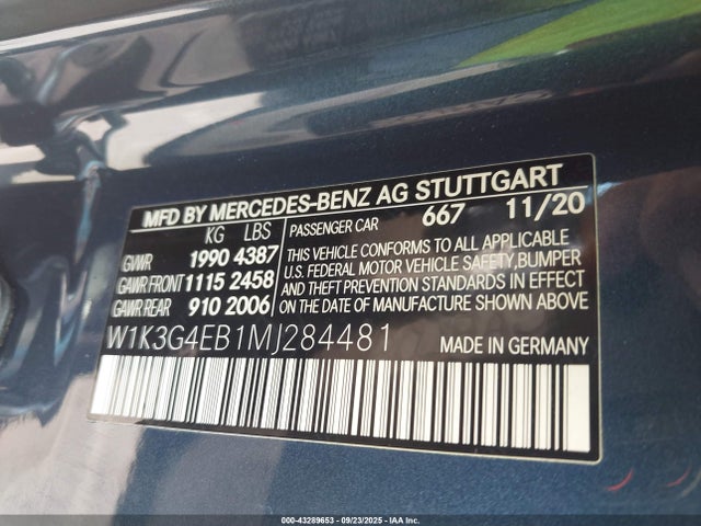 W1K3G4EB1MJ284481 Mercedes-Benz m260