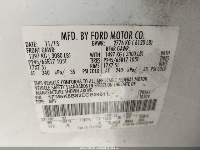 Ford 2014 2014 1FM5K8B82EGB24511 Image 9
