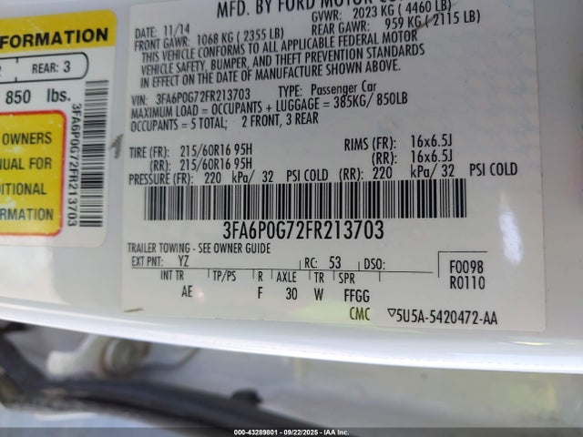 Ford 2015 2015 3FA6P0G72FR213703 Image 9