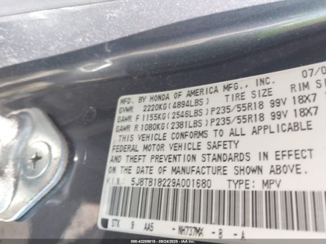2009 ACURA RDX 5J8TB18229A001680 Photo 8