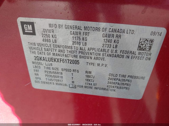 2GKALUEKXF6172005 GMC lea - flex fuel (gas/alc), aluminum, ho,
