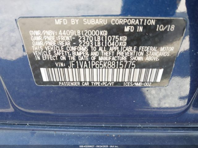 2019 SUBARU WRX JF1VA1P65K8815775 Photo 8