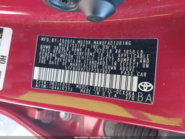 Toyota 2zr-fe 2015 5YFBURHE5FP207807 Image 9