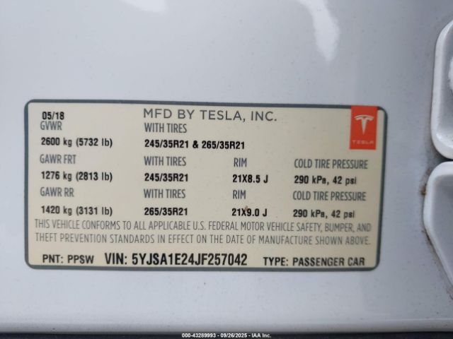 2018 TESLA MODEL S 5YJSA1E24JF257042 Photo 8