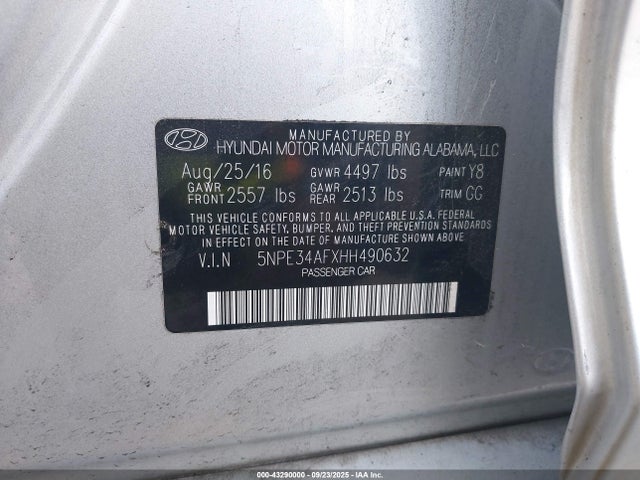 5NPE34AFXHH490632 Hyundai 2017