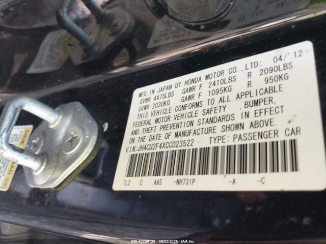 43290128 :رقم المزاد ، JH4CU2F4XCC023522 vin ، 2012 Acura Tsx 2.4 مزاد بيع