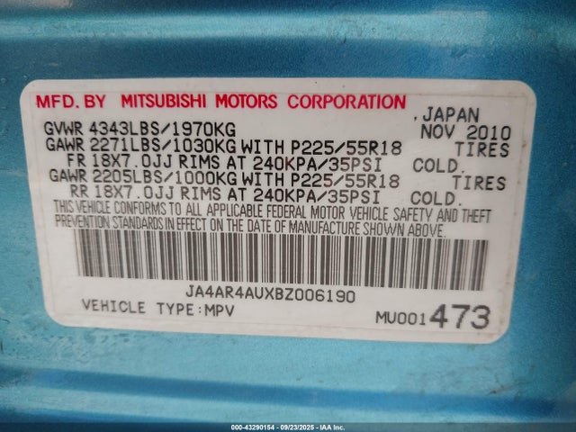 2011 MITSUBISHI OUTLANDER SPORT JA4AR4AUXBZ006190 Photo 8