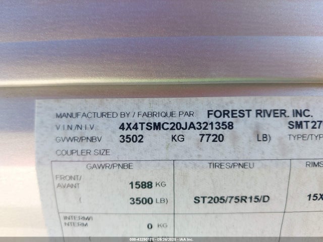 4X4TSMC20JA321358 Forest River Salem Towables
