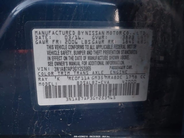 3N1AB7AP3GY253965 Nissan 2016
