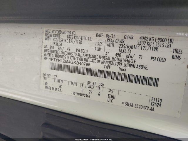 1FTYR1ZM4GKB40796 Ford Transit