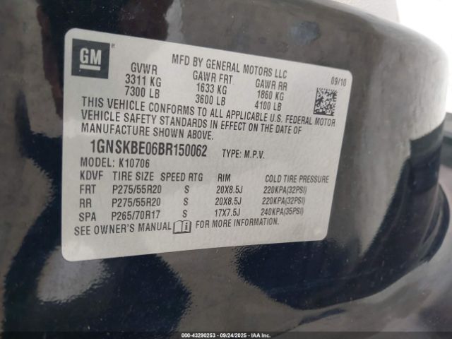 2011 CHEVROLET TAHOE 1GNSKBE06BR150062 Photo 8