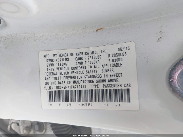 Honda k24w1 2015 1HGCR2F71FA210453 Image 9