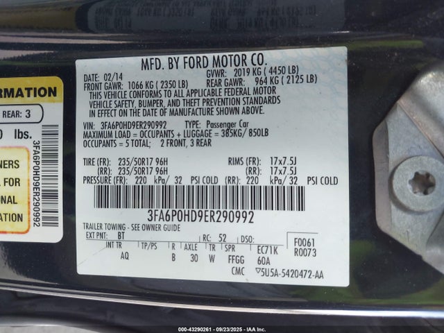 Ford Fusion 2014 3FA6P0HD9ER290992 Image 9