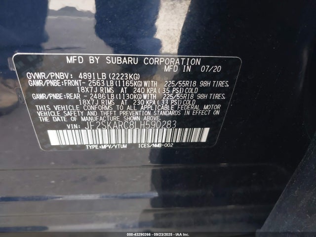 JF2SKARC8LH590283 Subaru naturally aspirated u5