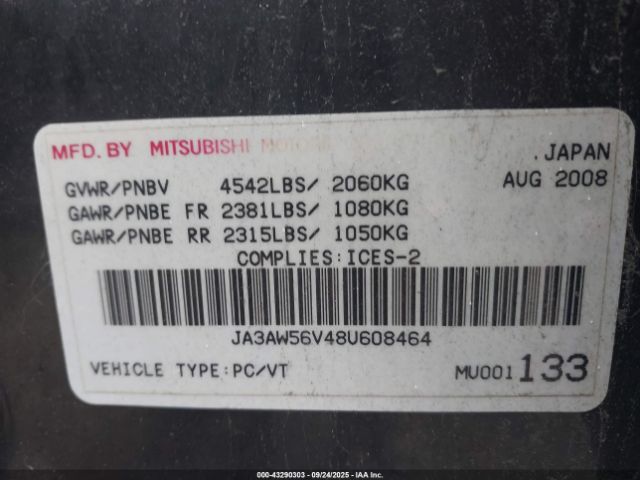 2008 MITSUBISHI LANCER EVOLUTION JA3AW56V48U608464 Photo 8