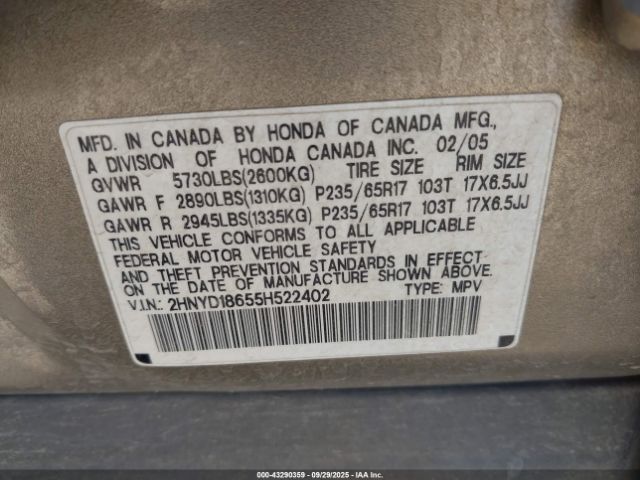 2005 ACURA MDX 2HNYD18655H522402 Photo 8