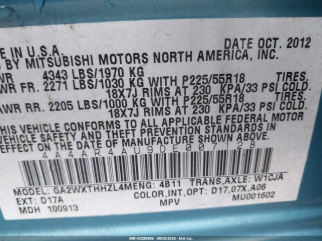 2013 MITSUBISHI OUTLANDER SPORT 4A4AR4AU9DE007128 Photo 8