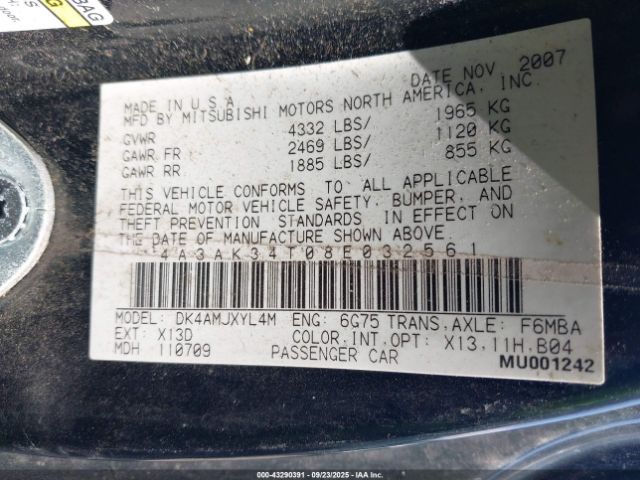 2008 MITSUBISHI ECLIPSE 4A3AK34T08E032561 Photo 8