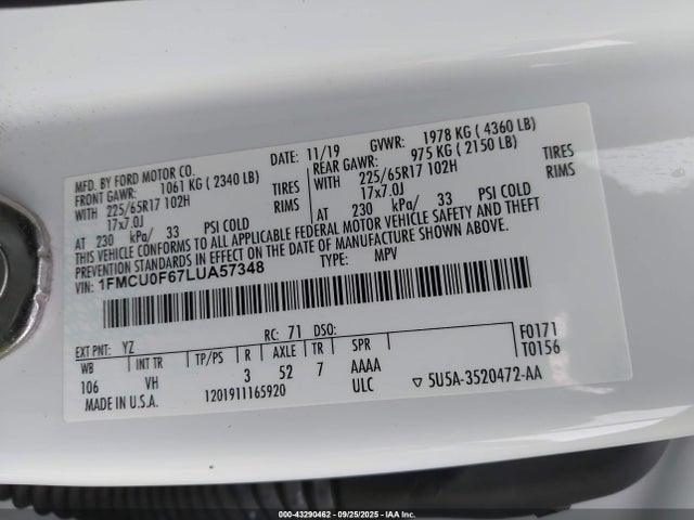 1FMCU0F67LUA57348 Ford Escape