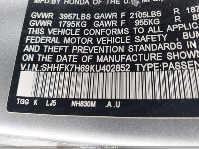 SHHFK7H69KU402852 Honda l15ba
