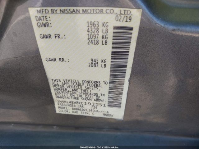 2019 NISSAN ALTIMA 1N4BL4BV8KC193151 Photo 8