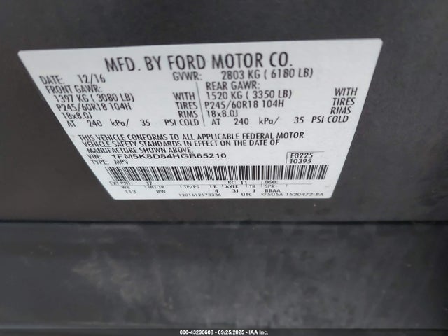 1FM5K8D84HGB65210 Ford 3.5l ti-vct