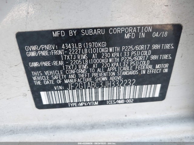 Subaru naturally aspirated 2018 JF2GTABC3JH332232 Image 9