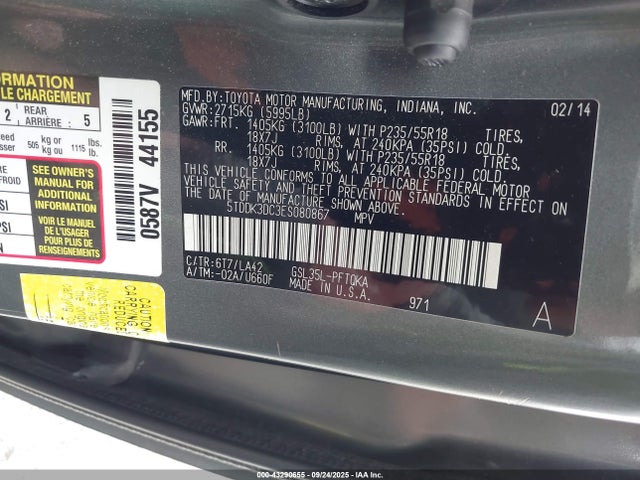 Toyota 2gr-fks 2014 5TDDK3DC3ES080867 Image 9