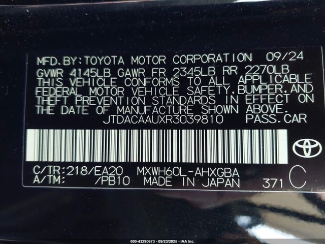 JTDACAAUXR3039810 Toyota m20a-fxs
