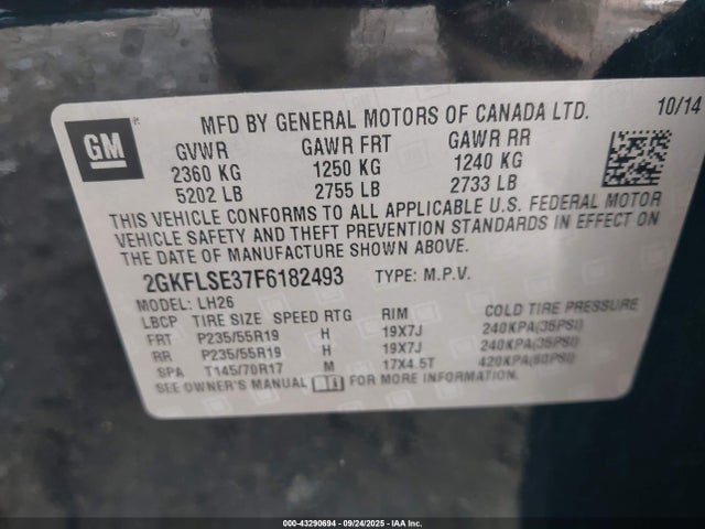 GMC lfx - sidi, vvt, e85 max, alum 2015 2GKFLSE37F6182493 Image 9
