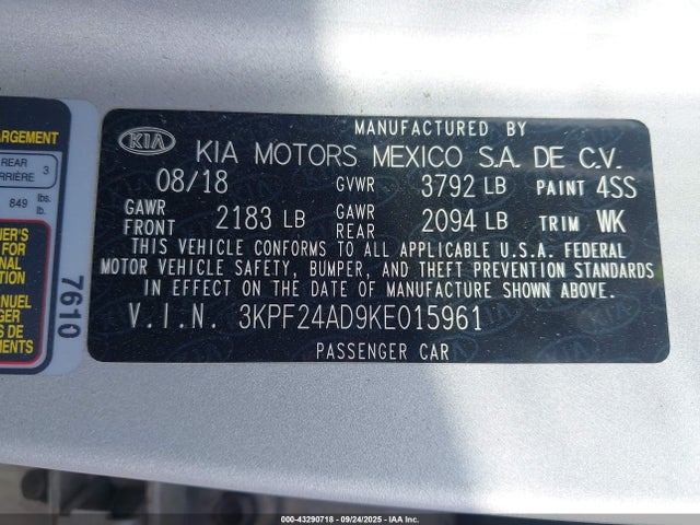 3KPF24AD9KE015961 KIA mpi nu