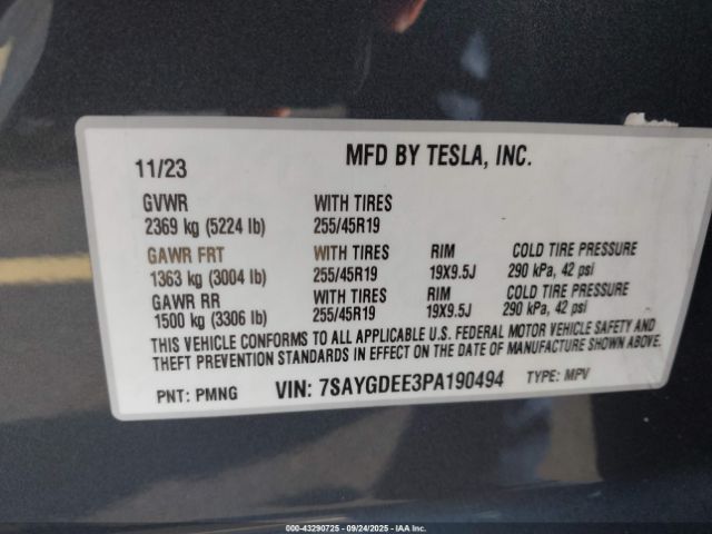 2023 TESLA MODEL Y 7SAYGDEE3PA190494 Photo 8