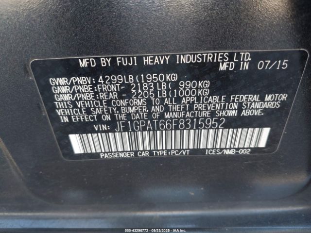 2015 SUBARU IMPREZA JF1GPAT66F8315952 Photo 8