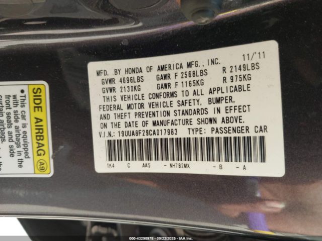 2012 ACURA TL 19UUA8F29CA017983 Photo 8