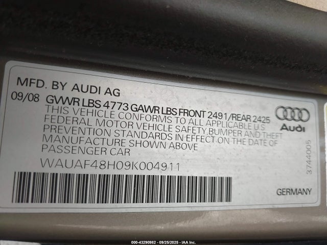 2009 AUDI A4 WAUAF48H09K004911 Photo 8