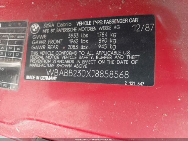 1988 BMW 325 WBABB230XJ8858568 Photo 8