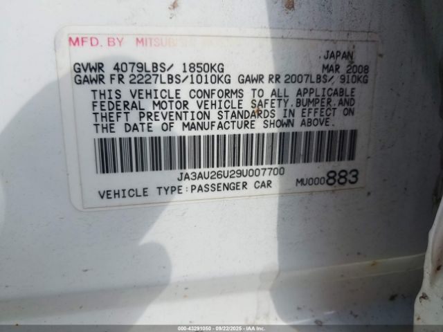 2009 MITSUBISHI LANCER JA3AU26U29U007700 Photo 8