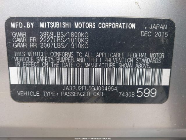 2016 MITSUBISHI LANCER JA32U2FU5GU004954 Photo 8