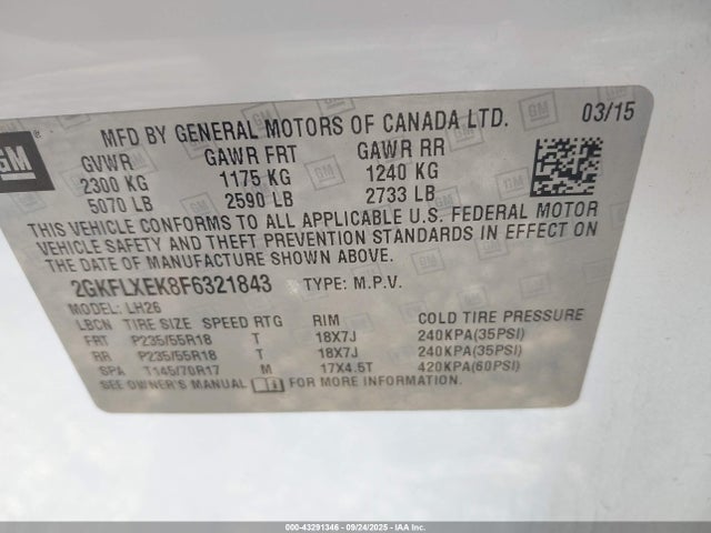 Продажа на аукционе авто 2015 Gmc Terrain Slt-1, vin: 2GKFLXEK8F6321843, номер лота: 43291346