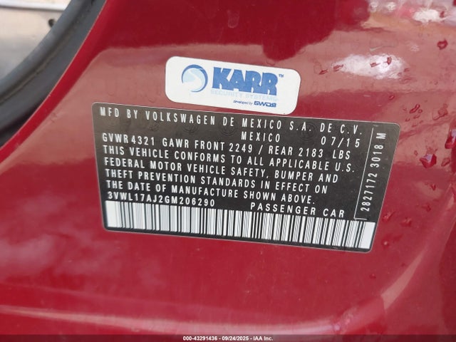 3VWL17AJ2GM206290 Volkswagen 2016