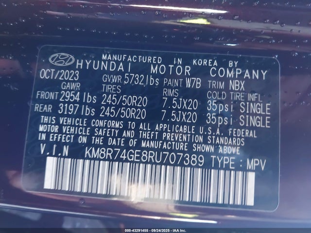 2024 Hyundai Palisade Calligraphy მანქანა იყიდება აუქციონზე, vin: KM8R74GE8RU707389, აუქციონის ნომერი: 43291455