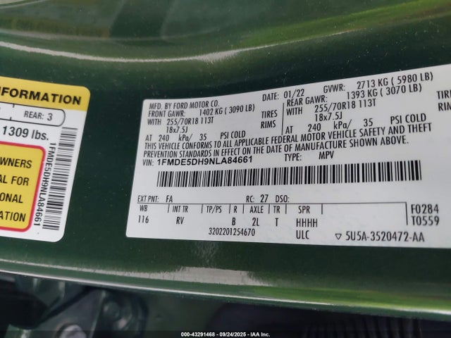 Ford ecoboost 2022 1FMDE5DH9NLA84661 Image 9