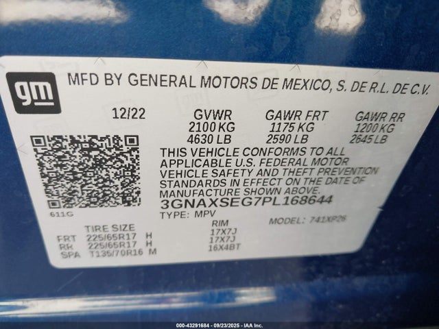 3GNAXSEG7PL168644 Chevrolet lsd