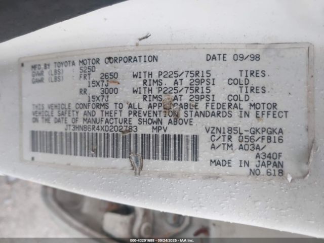 1999 TOYOTA 4RUNNER JT3HN86R4X0202783 Photo 8