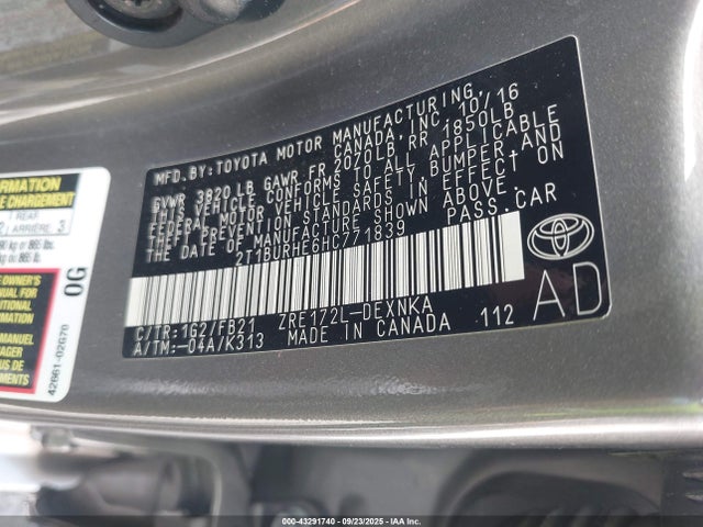 Toyota 2zr-fe 2017 2T1BURHE6HC771839 Image 9