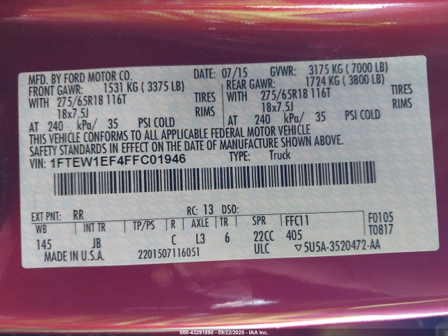 Ford F-150 2015 1FTEW1EF4FFC01946 Image 9