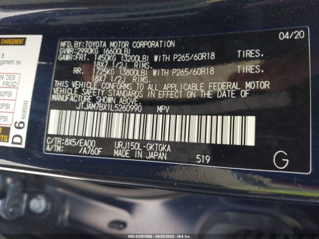 2020 LEXUS GX 460 JTJAM7BX1L5260990 Photo 8