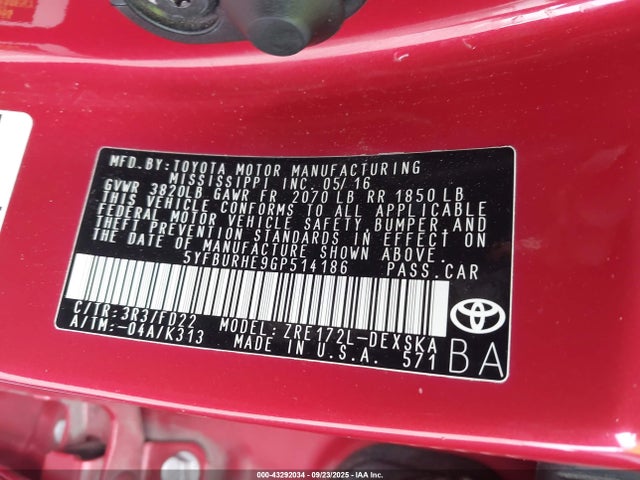 Toyota 2zr-fe 2016 5YFBURHE9GP514186 Image 9