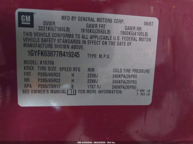 2007 CADILLAC ESCALADE 1GYFK63877R419245 Photo 8